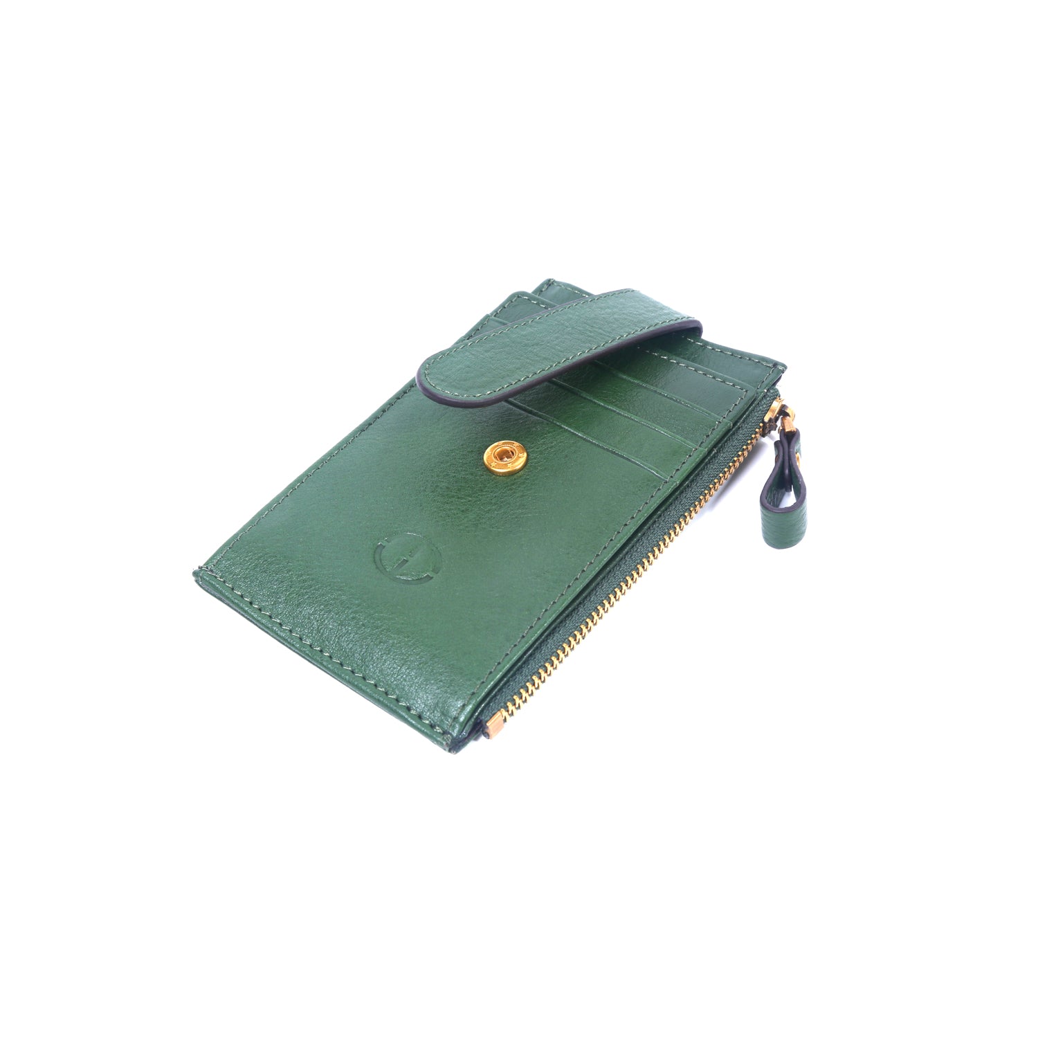 The Mini Compact Wallet in Fern Green Multi Leather